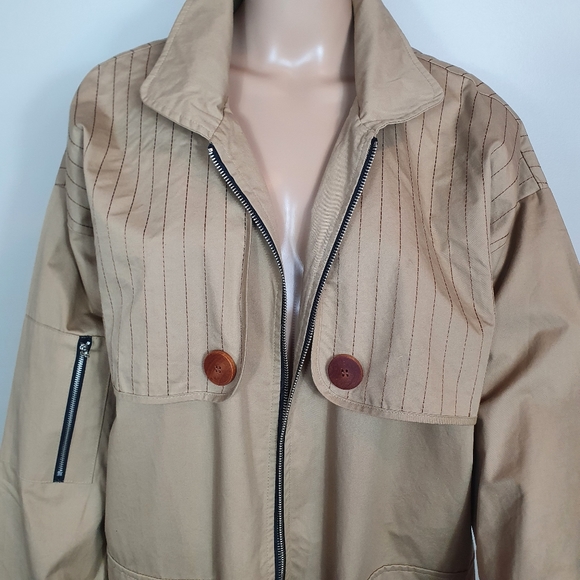 NWT Mens trench coat long Sz M/L korean overcoat beige Brown casual windbreaker - Picture 6 of 7